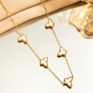 18 Karat Gold Plated White Butterfly Pendant Necklace - Women Jewelry